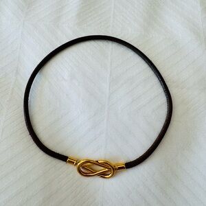 HERMES Dark Brown Plated Leather Choker/ Bracelet